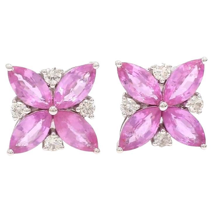 Natural marquise pink sapphire diamond stud tops earrings IN 18K gold