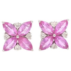 Ohrstecker aus 18 Karat Gold mit natürlichem Marquiseschliff, rosa Saphir und Diamanten