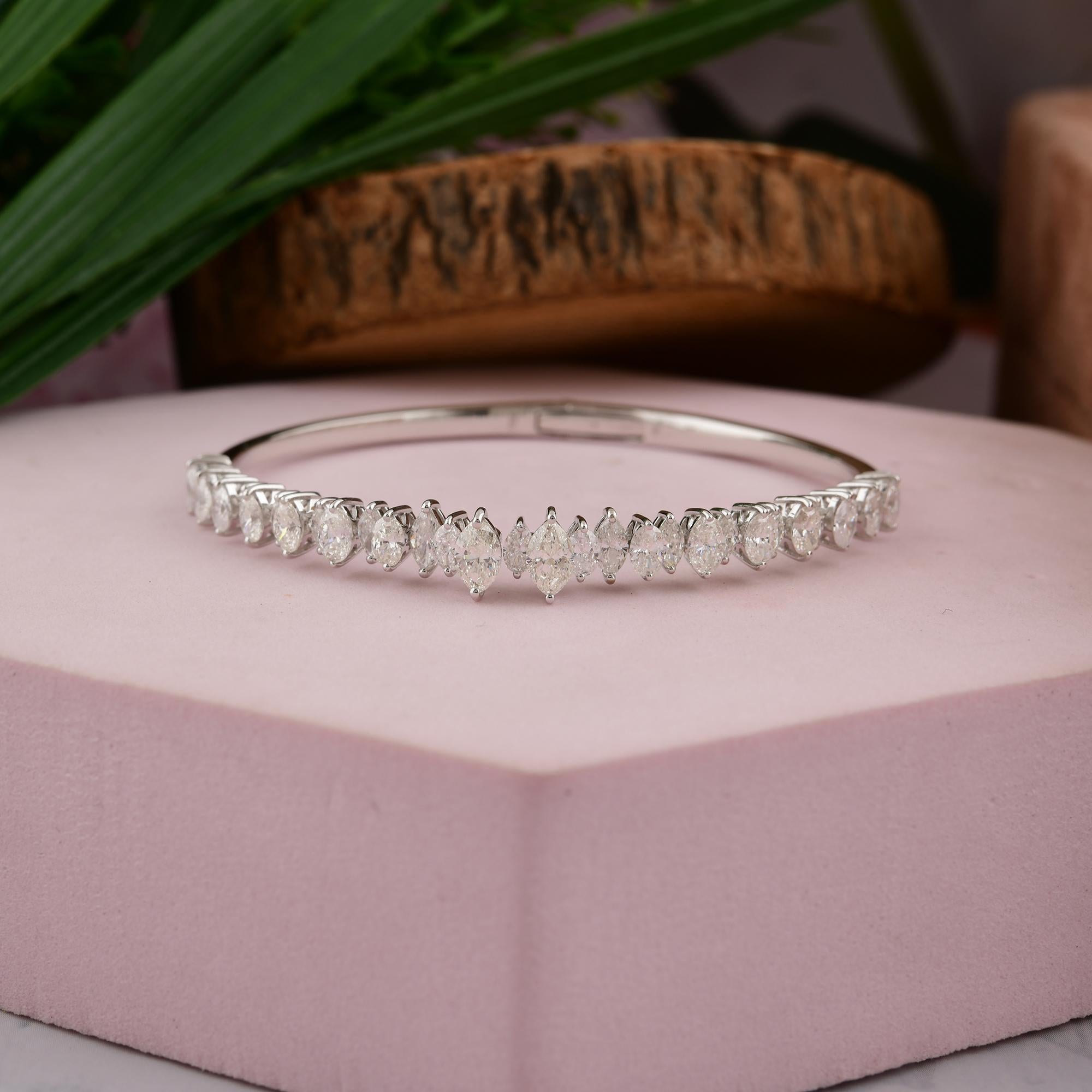 Art déco Nature Marquise Round Diamond 18k White Gold Engagement Cuff Bangle Bracelet en vente