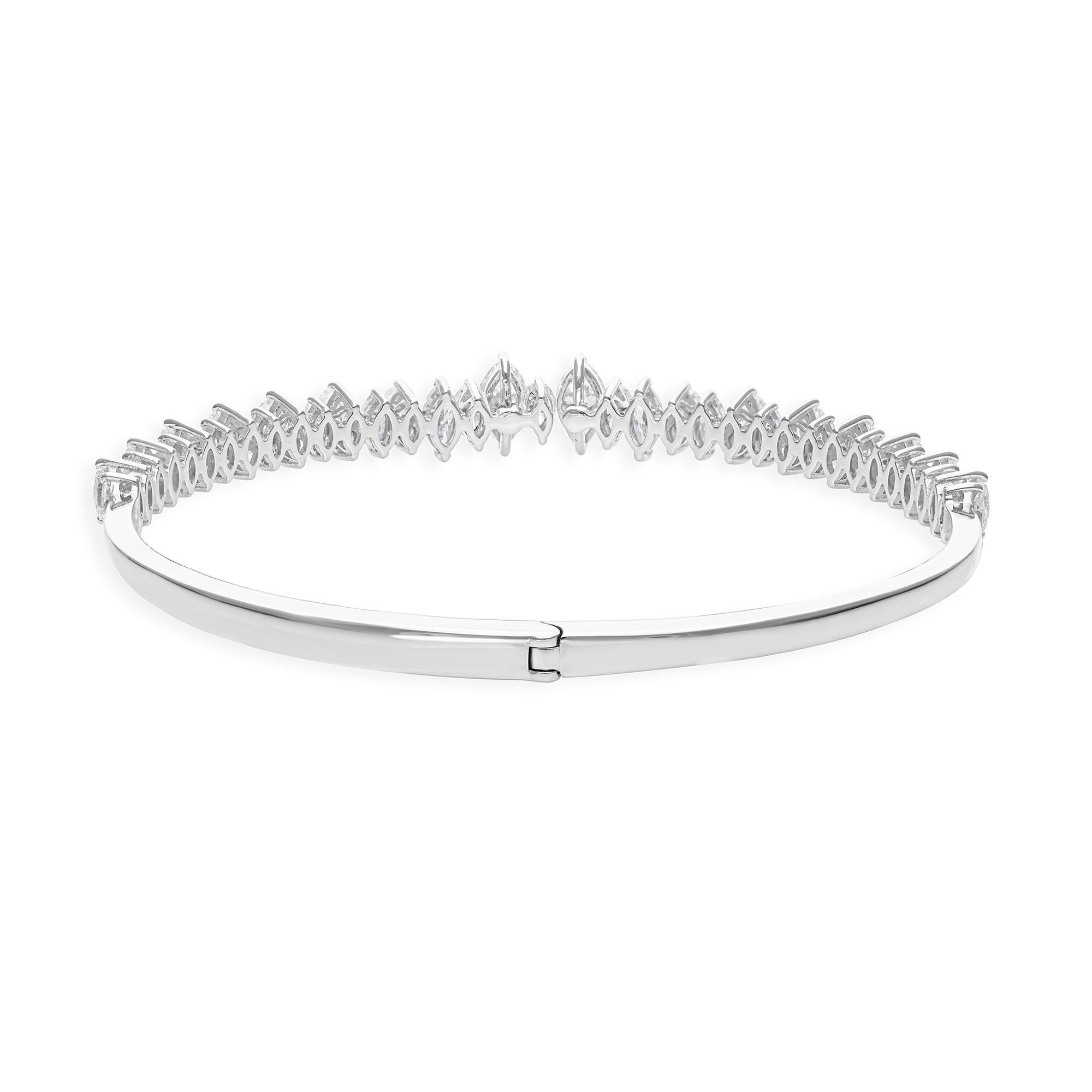 Nature Marquise Round Diamond 18k White Gold Engagement Cuff Bangle Bracelet Neuf - En vente à Diera, Dubai