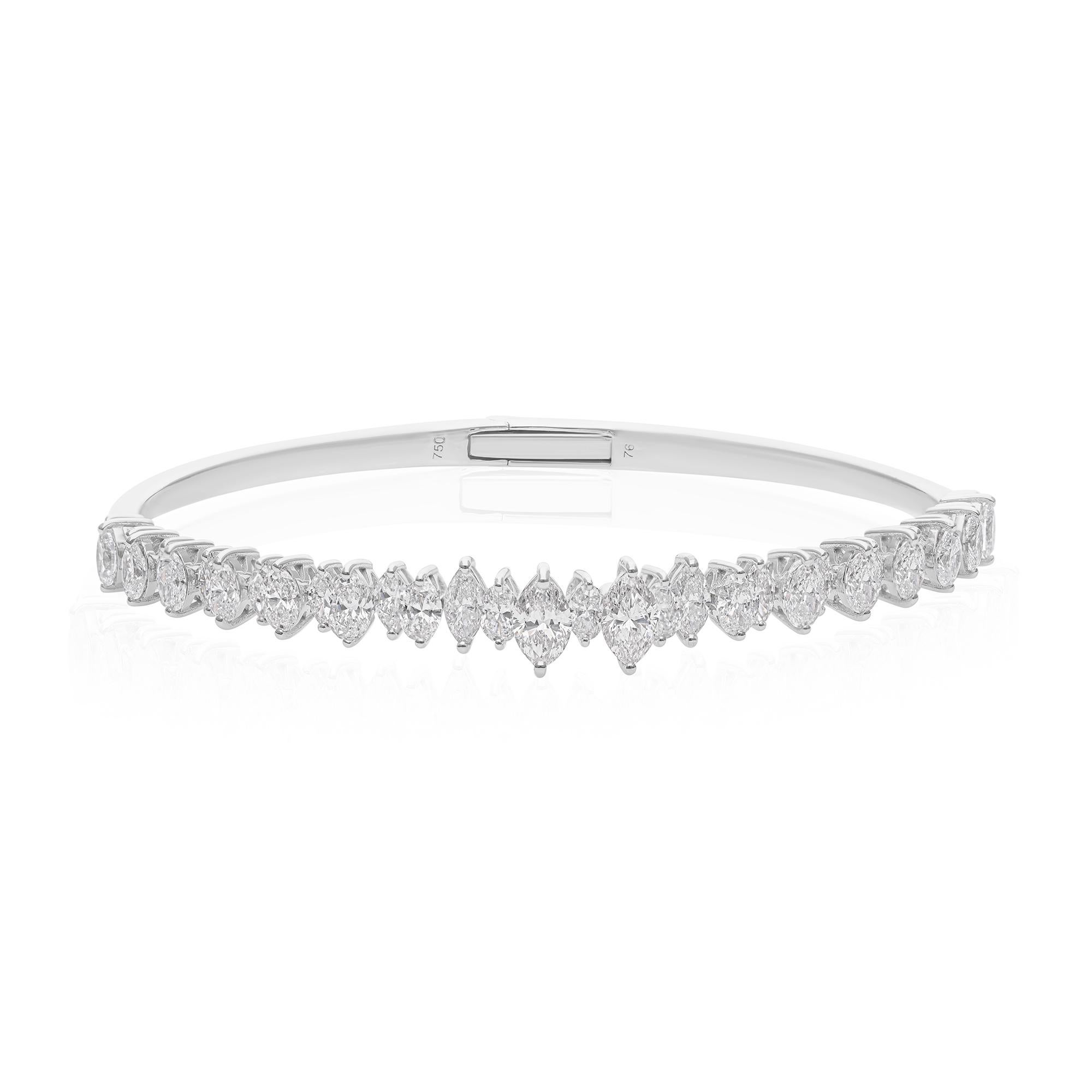 Nature Marquise Round Diamond 18k White Gold Engagement Cuff Bangle Bracelet Pour femmes en vente