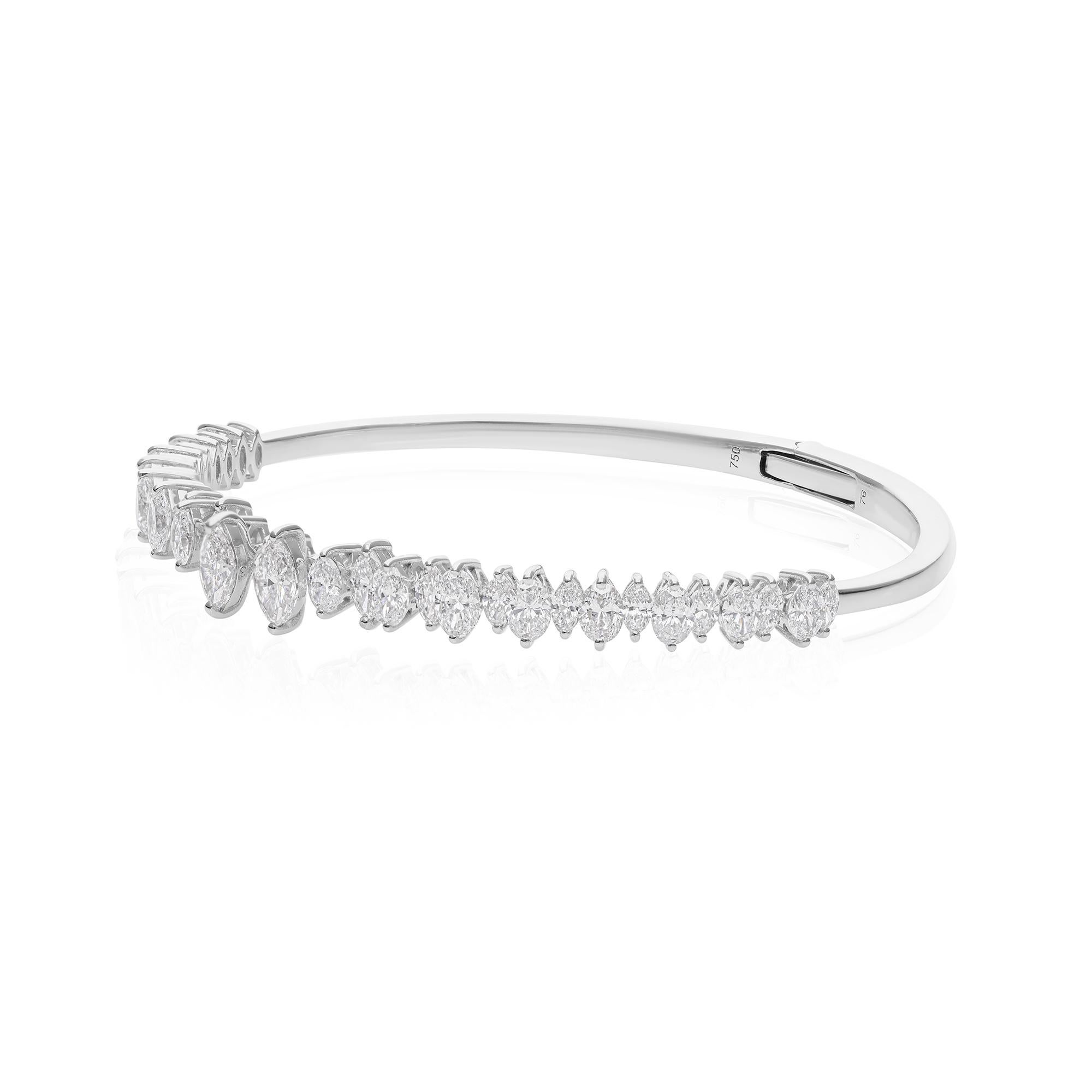 Nature Marquise Round Diamond 18k White Gold Engagement Cuff Bangle Bracelet en vente 1