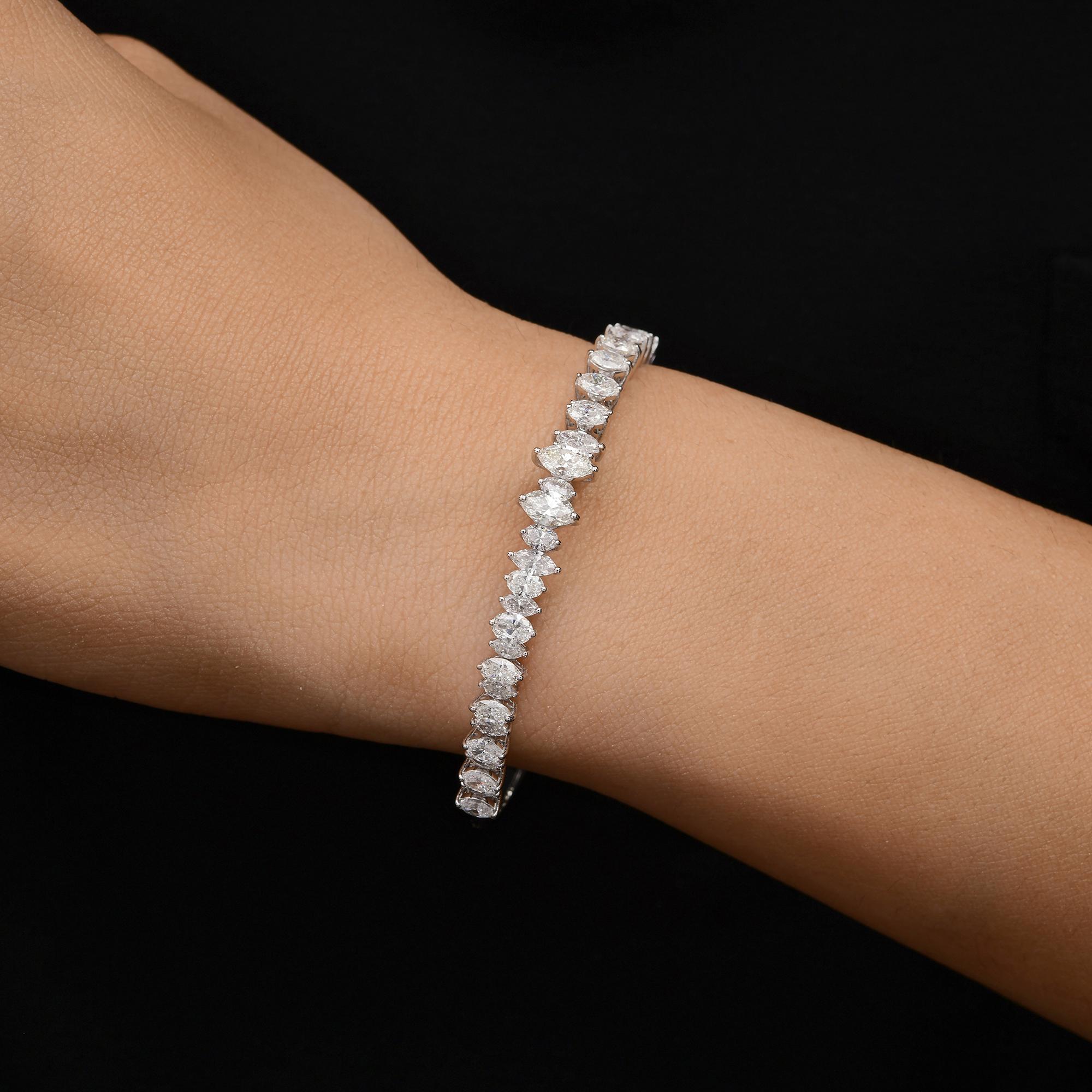 Nature Marquise Round Diamond 18k White Gold Engagement Cuff Bangle Bracelet en vente 3