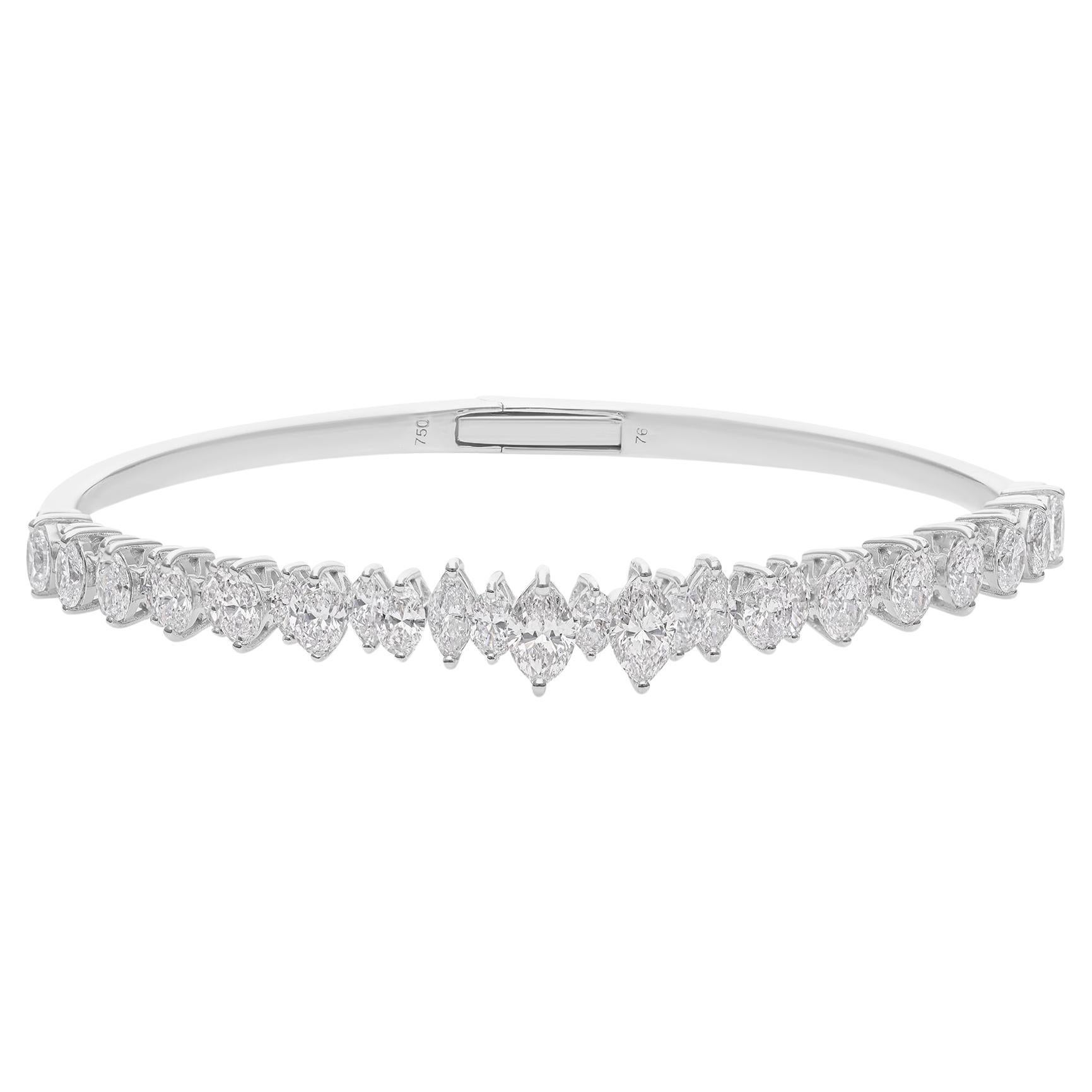 Nature Marquise Round Diamond 18k White Gold Engagement Cuff Bangle Bracelet en vente