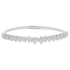 Marquesa Natural Diamante Redondo Oro Blanco 18k Pulsera de Compromiso Puño Brazalete