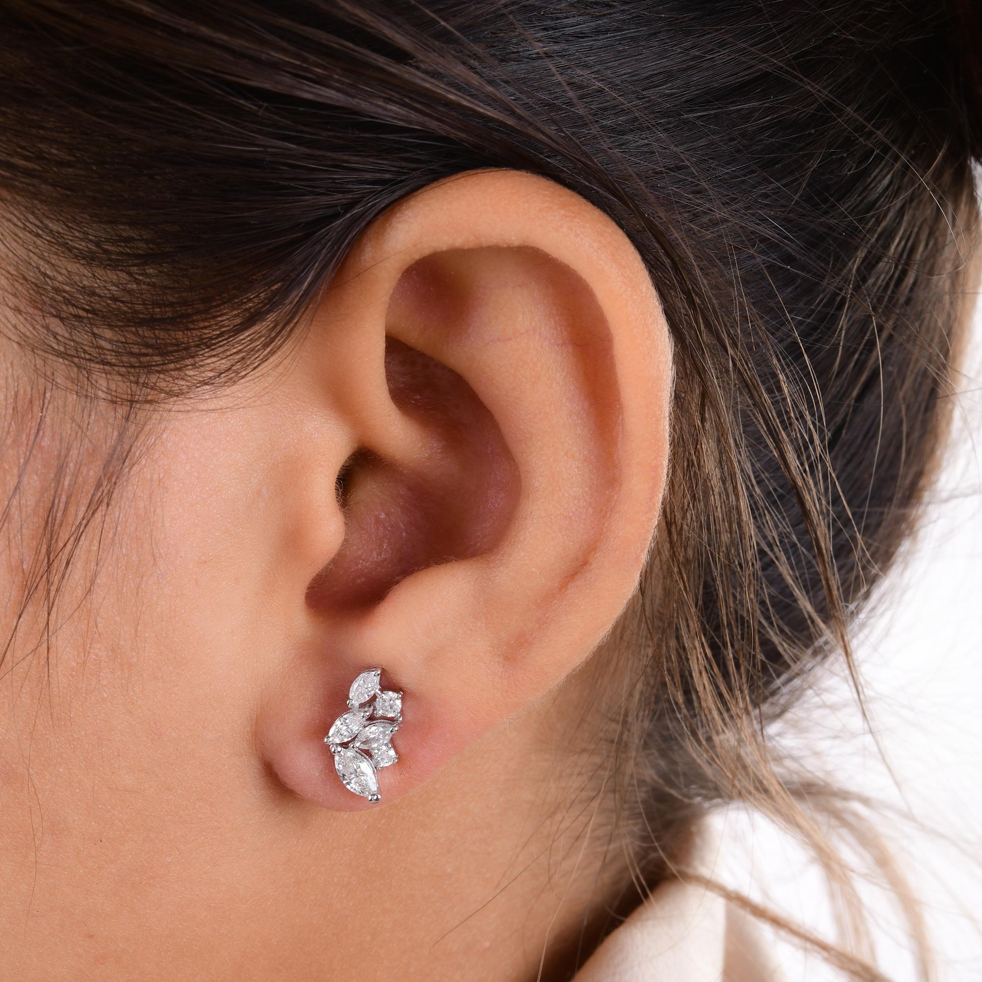 Modern Natural Marquise & Round Diamond Stud Earrings 14 Karat White Gold Fine Jewelry For Sale