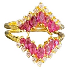 Natural Marquise Ruby and Diamond 14 Karat Yellow Gold Cocktail Ring
