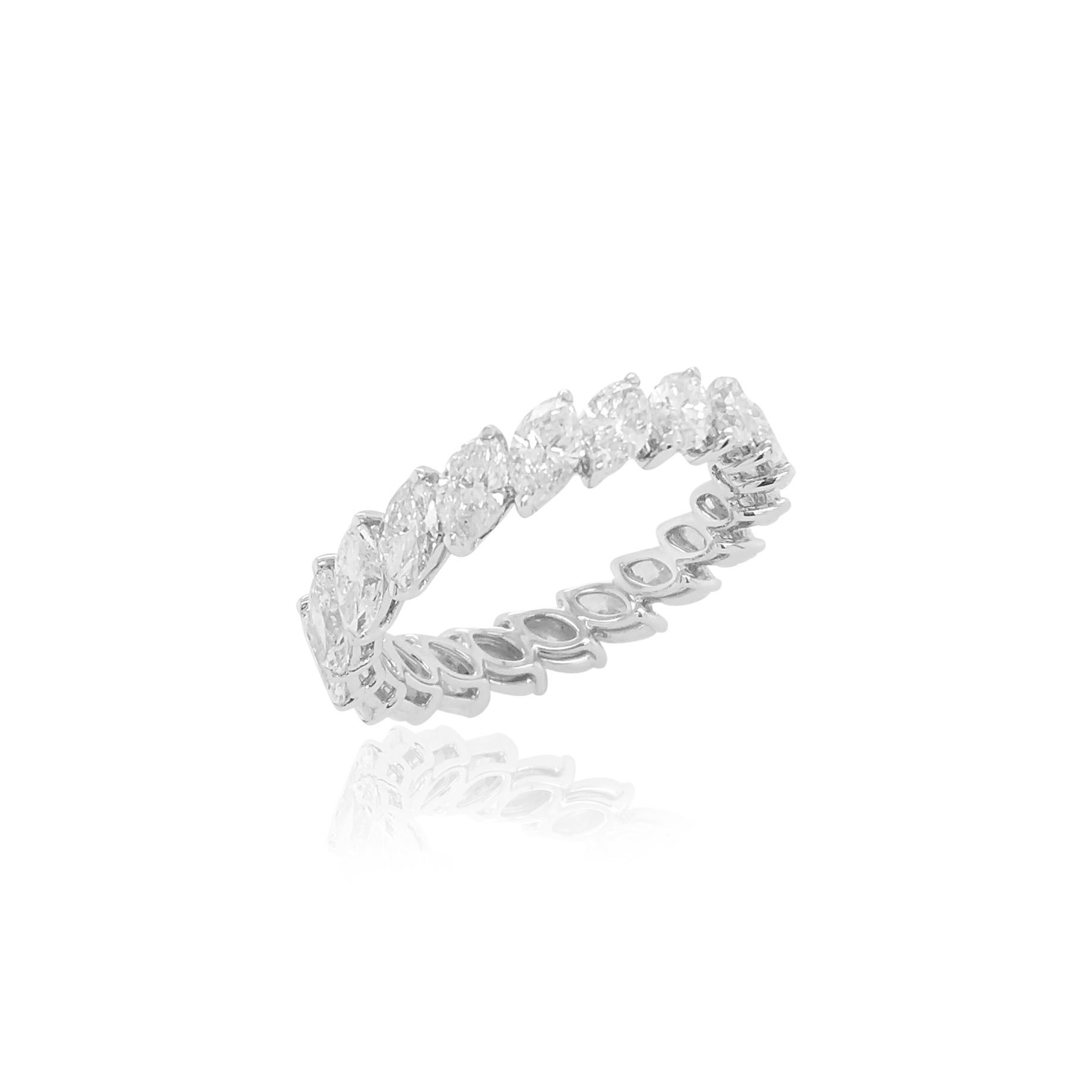 Contemporary Natural Marquise Shape White Diamonds Platinum Eternity Band Ring For Sale