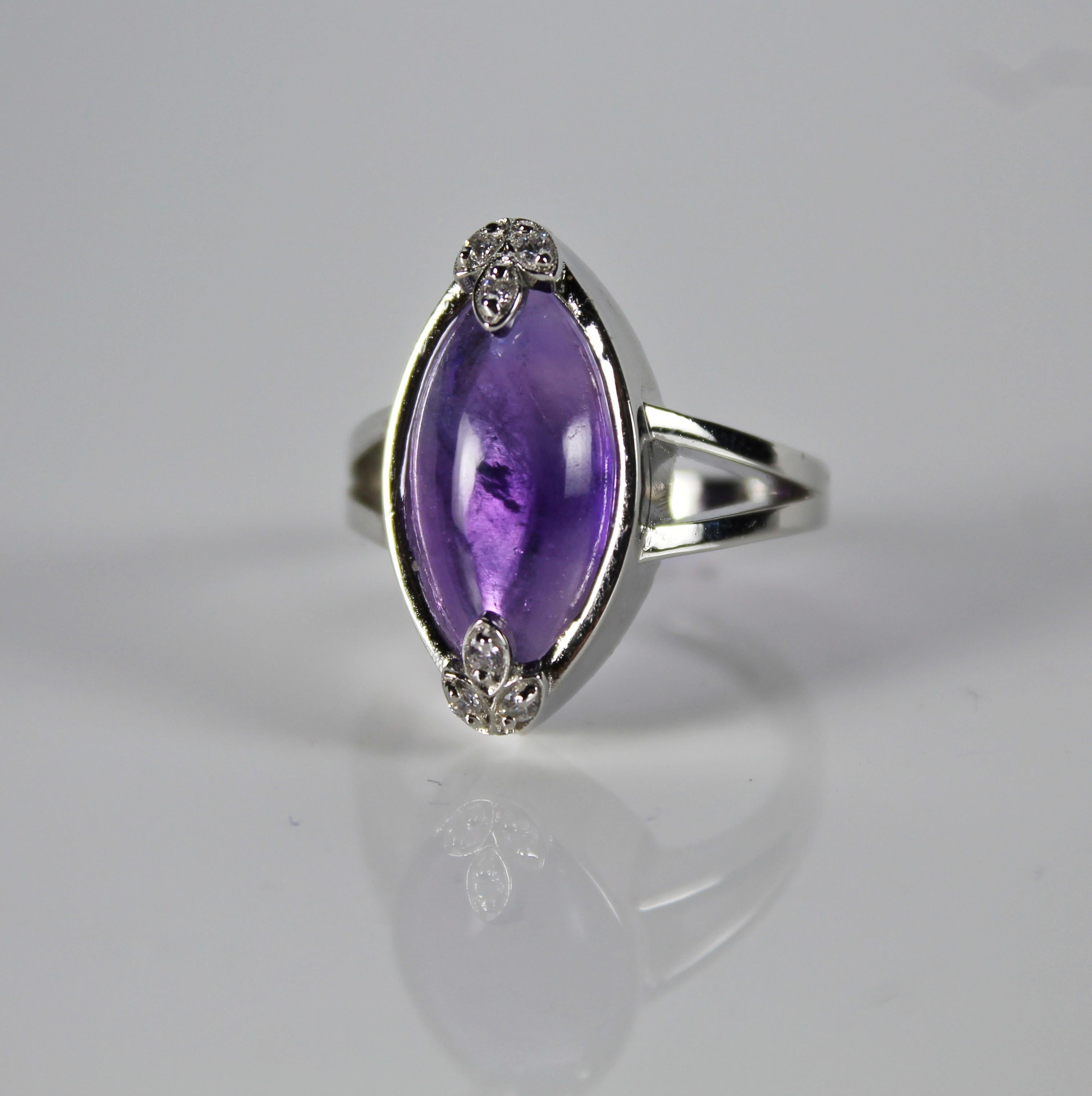Marquise Cut Natural Marquise Shaped Amethyst Ring For Sale