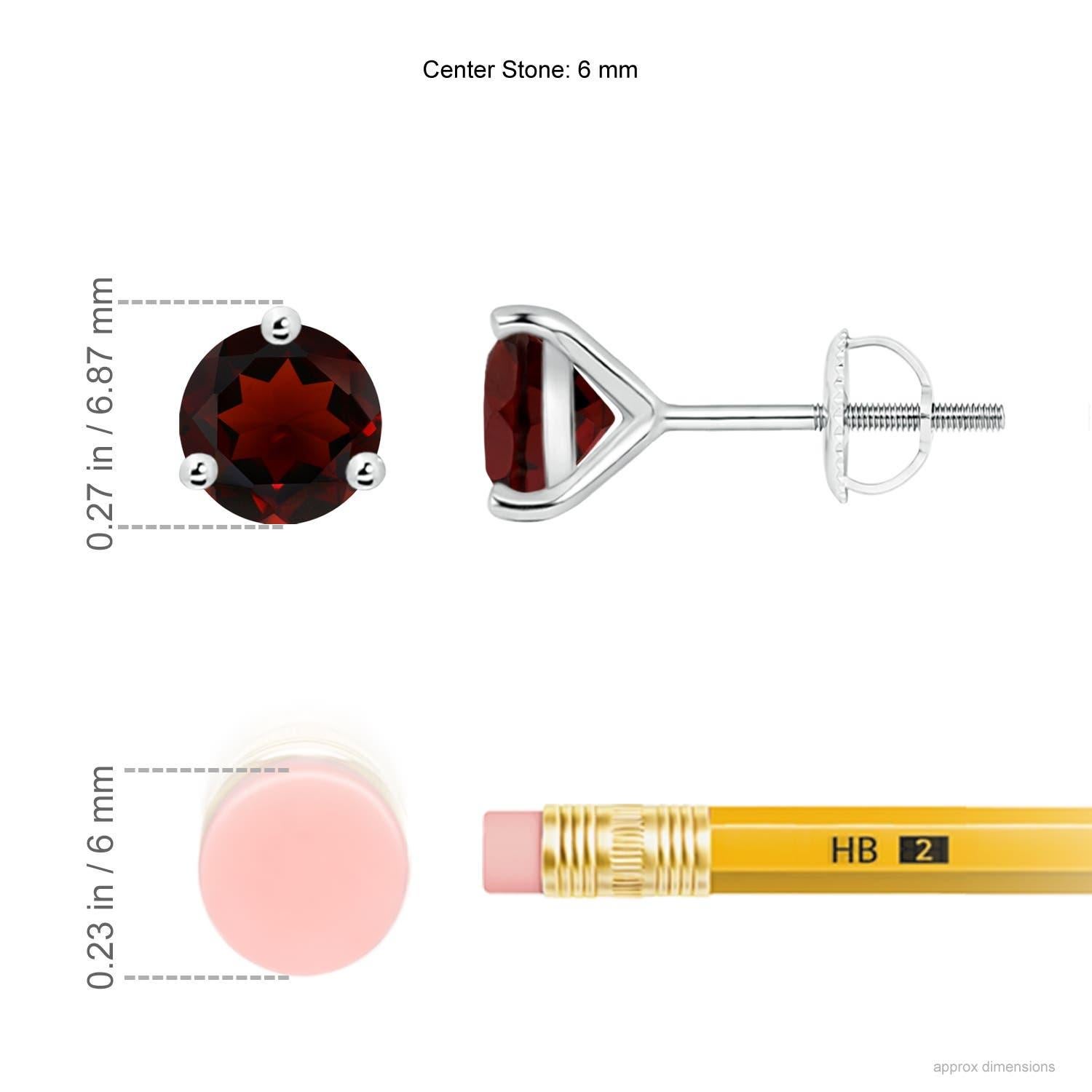 These pretty garnet stud earrings in platinum embody timeless elegance. The gorgeous gemstones are mounted in a three-prong martini setting and draw the eye with their charismatic red brilliance.