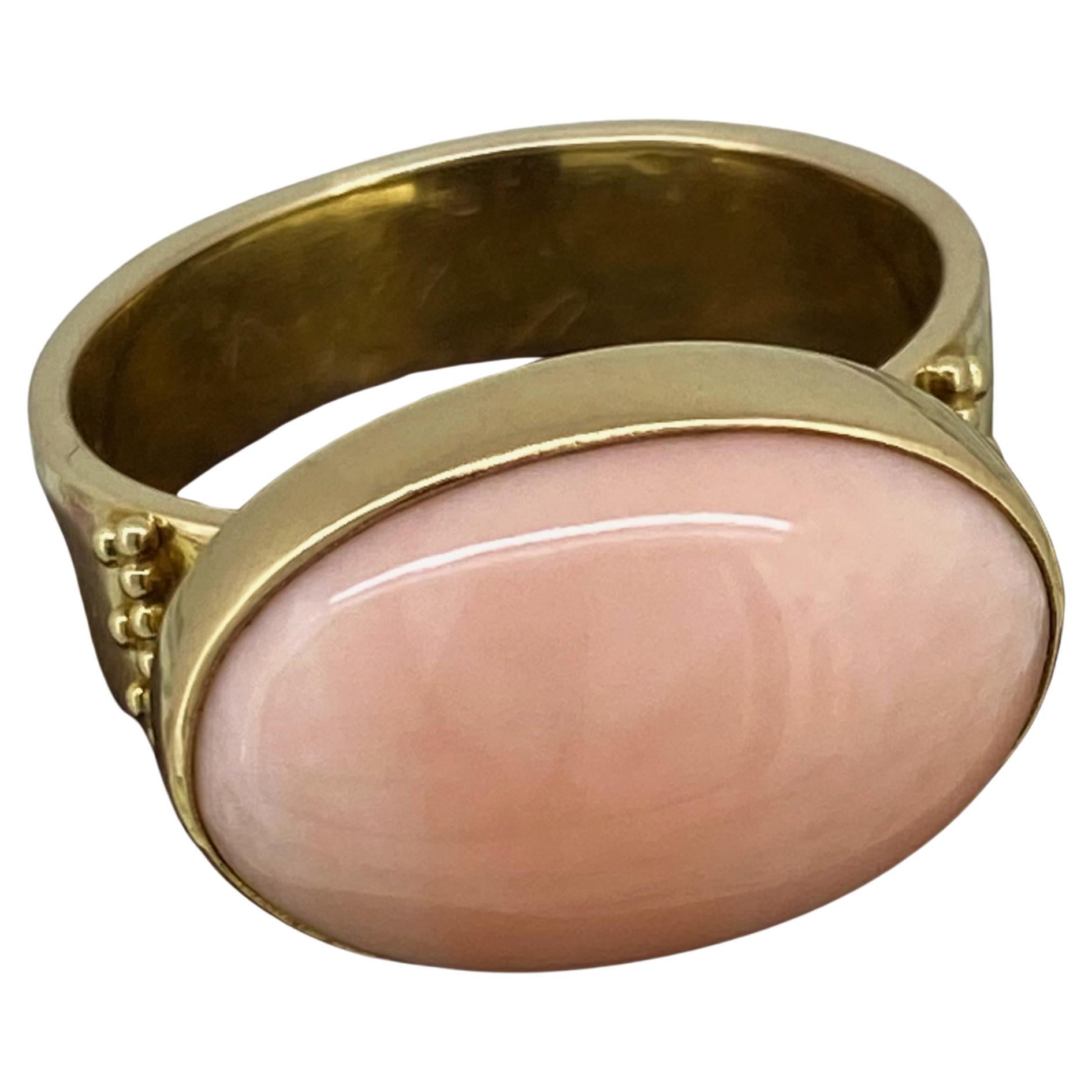 Natürliche mediterrane Engelshaut (Pelle d
Angelo) Ovaler Korallenring in 14K Gold