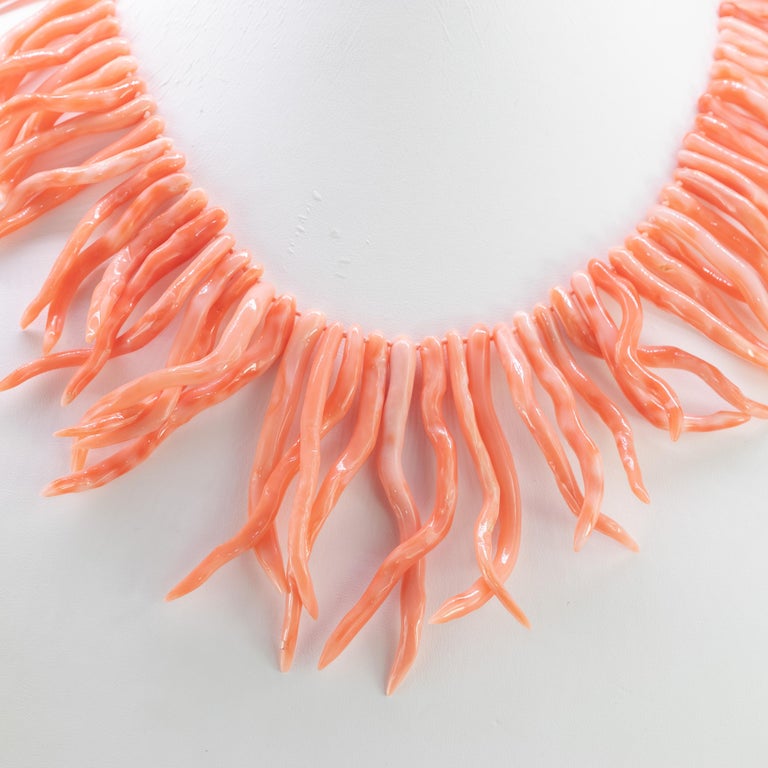 Women's Natural Mediterranean Pink Coral Branches 925 Silver Reaf Handmade Necklace For Sale