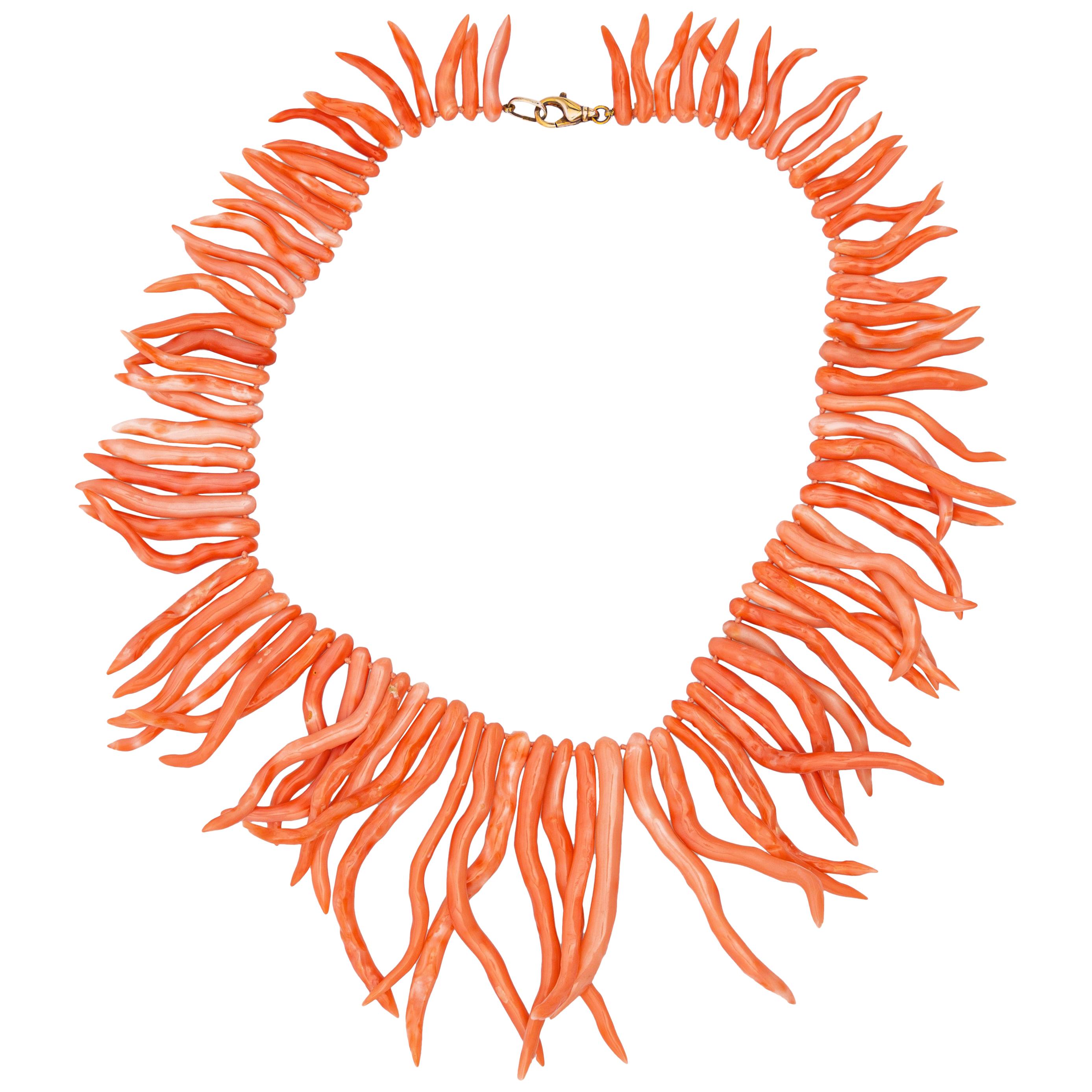 Natural Mediterranean Pink Coral Branches 925 Silver Reaf Handmade Necklace