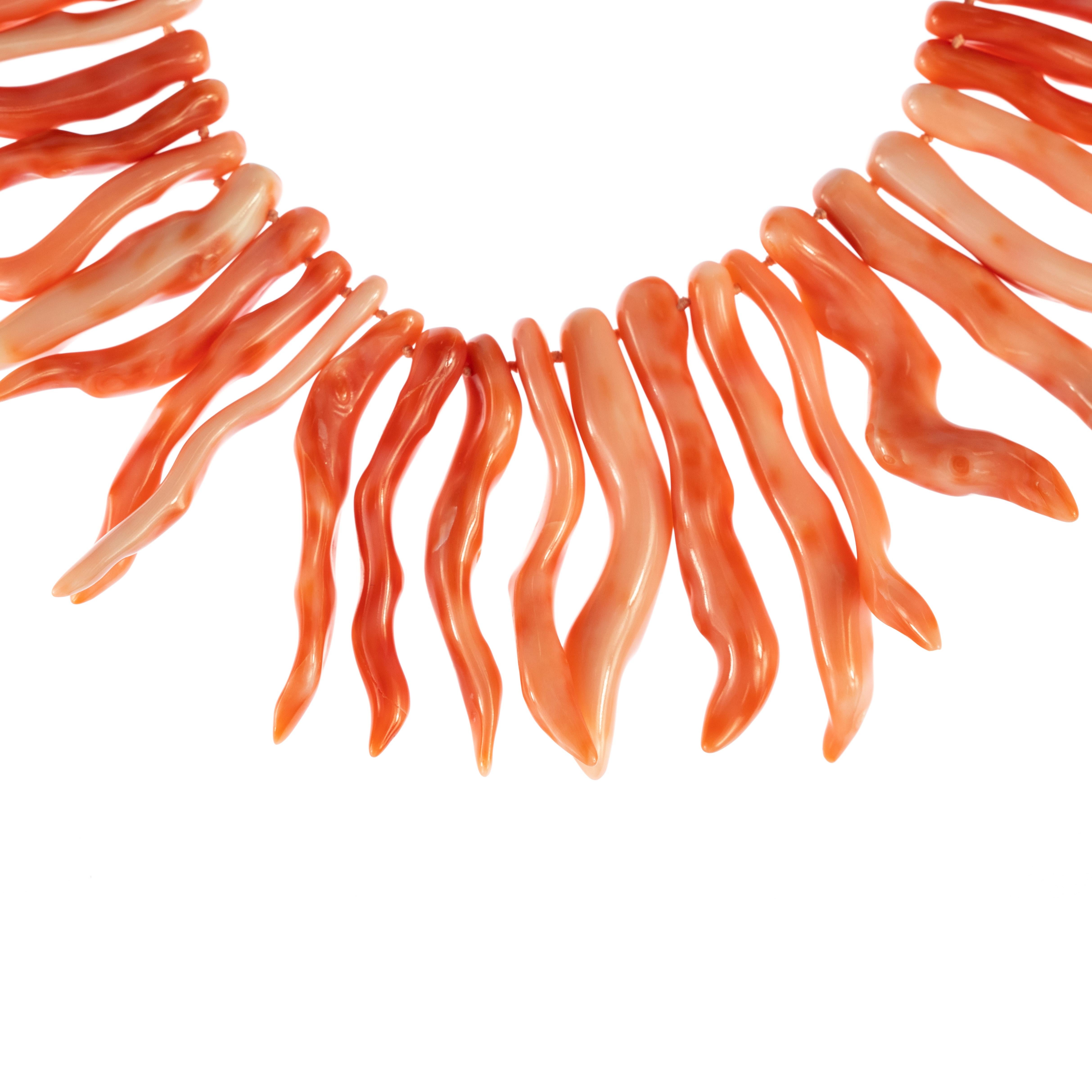 Contemporary Natural Mediterranean Red Coral Branches 925 Silver Reaf Handmade Necklace For Sale