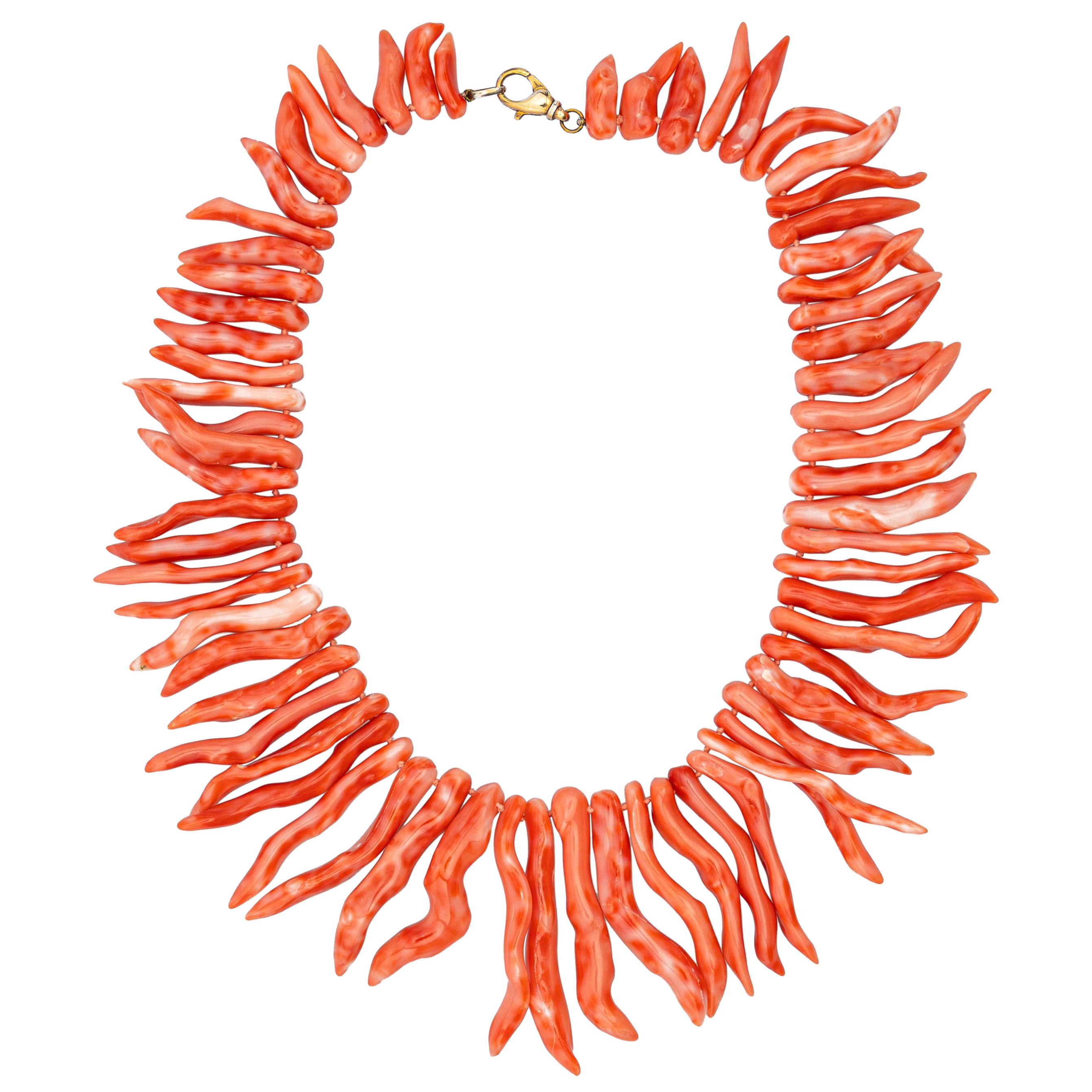 Natural Mediterranean Red Coral Branches 925 Silver Reaf Handmade Necklace