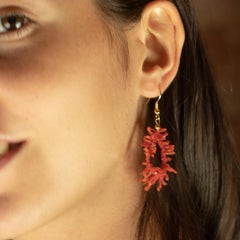 Natural Mediterranean Red Coral Branches Hypoallergenic Metal Handmade Earrings