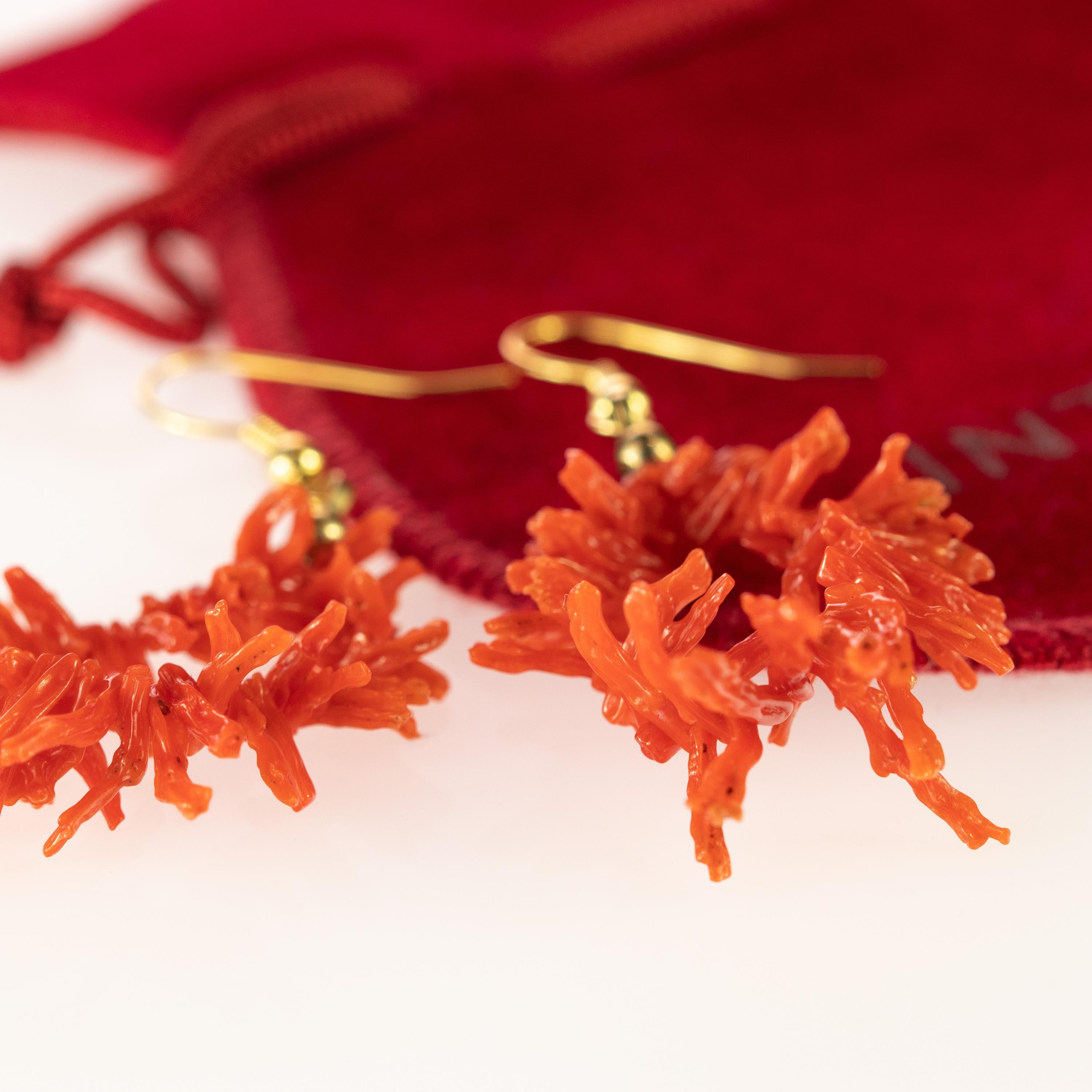 Natural Mediterranean Red Coral Branches Hypoallergenic Metal Handmade Earrings In New Condition For Sale In Milano, IT