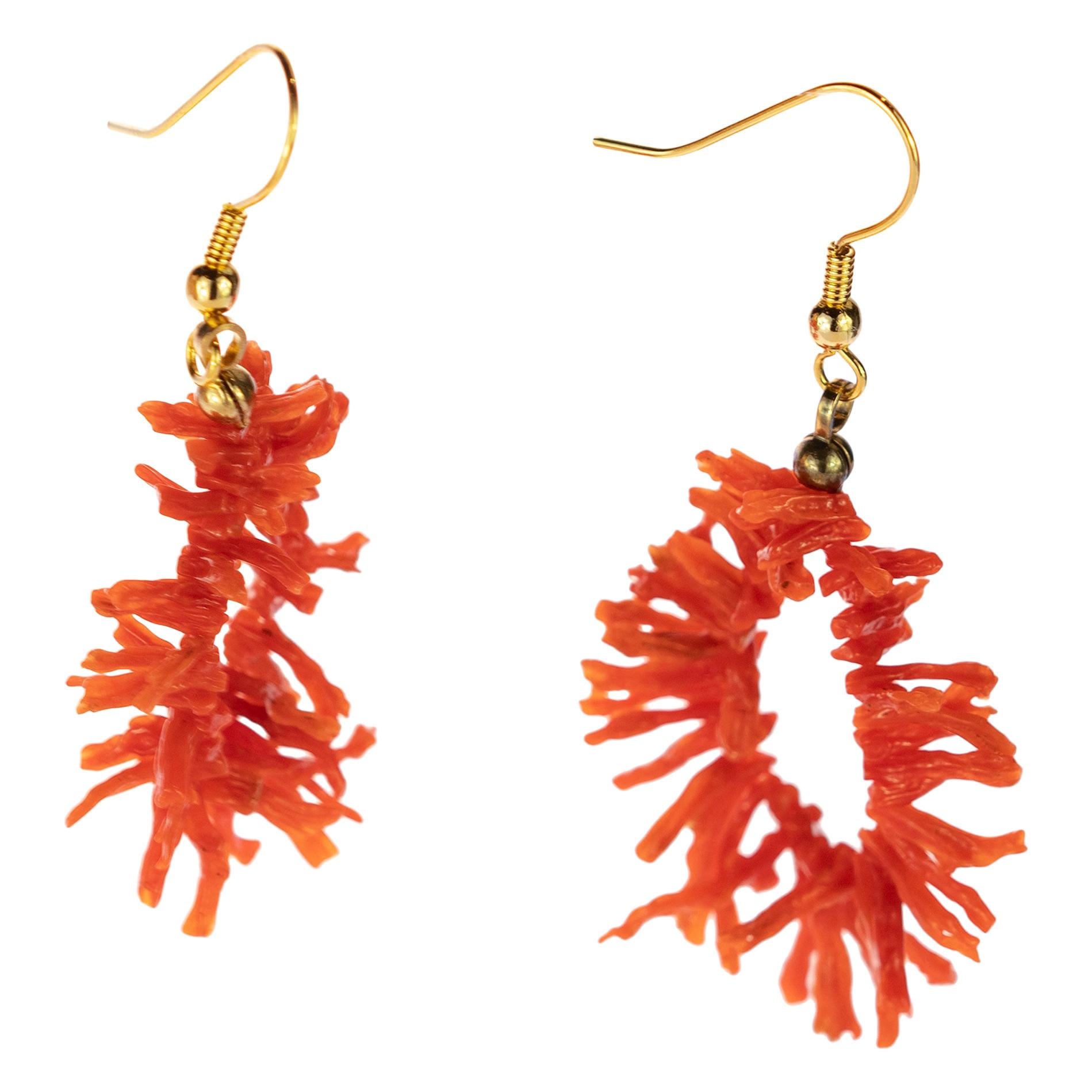 Natural red coral earrings of the Mediterranean Coral flower earrings Real coral handmade.