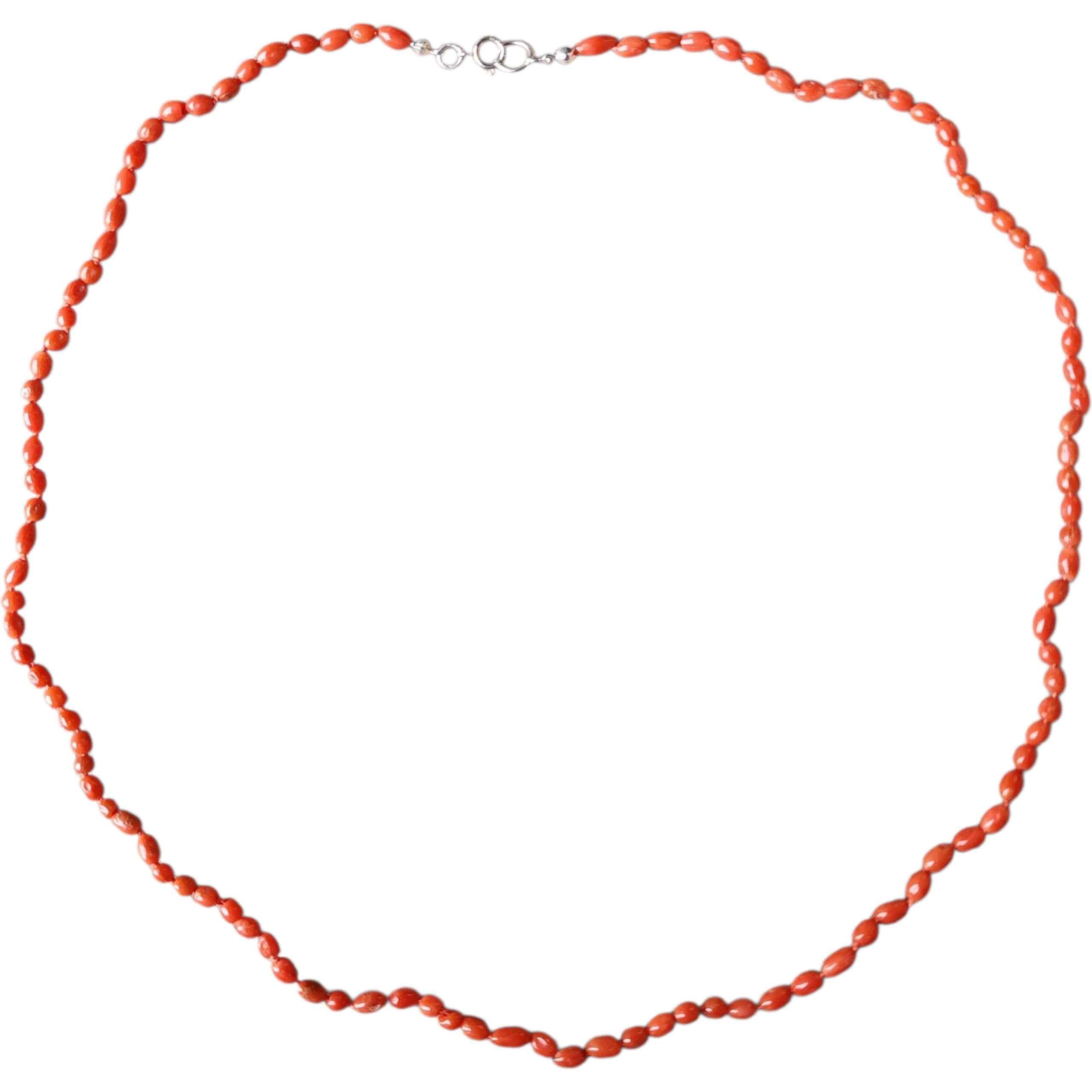 Artisan Collier de perles de riz en corail rouge de la Méditerranée naturelle, fermoir en argent 21
