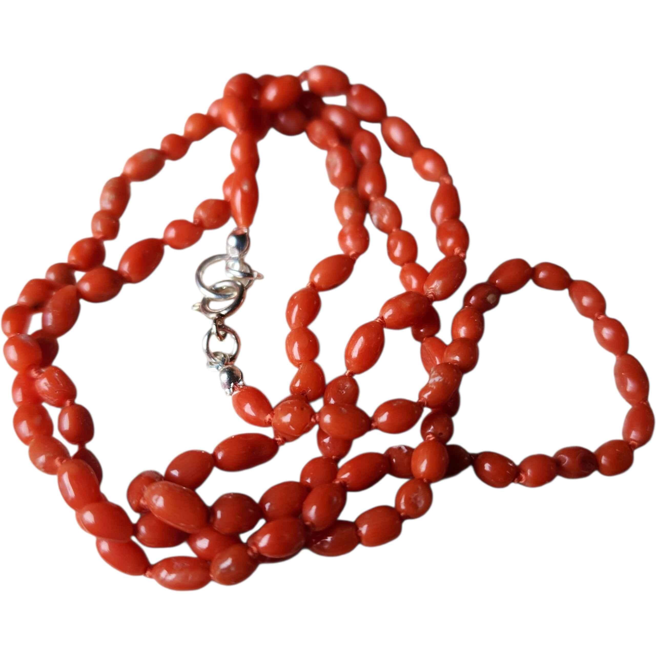 Collier de perles de riz en corail rouge de la Méditerranée naturelle, fermoir en argent 21
