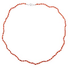 Natural Mediterranean Red Coral Rice-Bead Necklace, Sterling Silver Clasp 21"