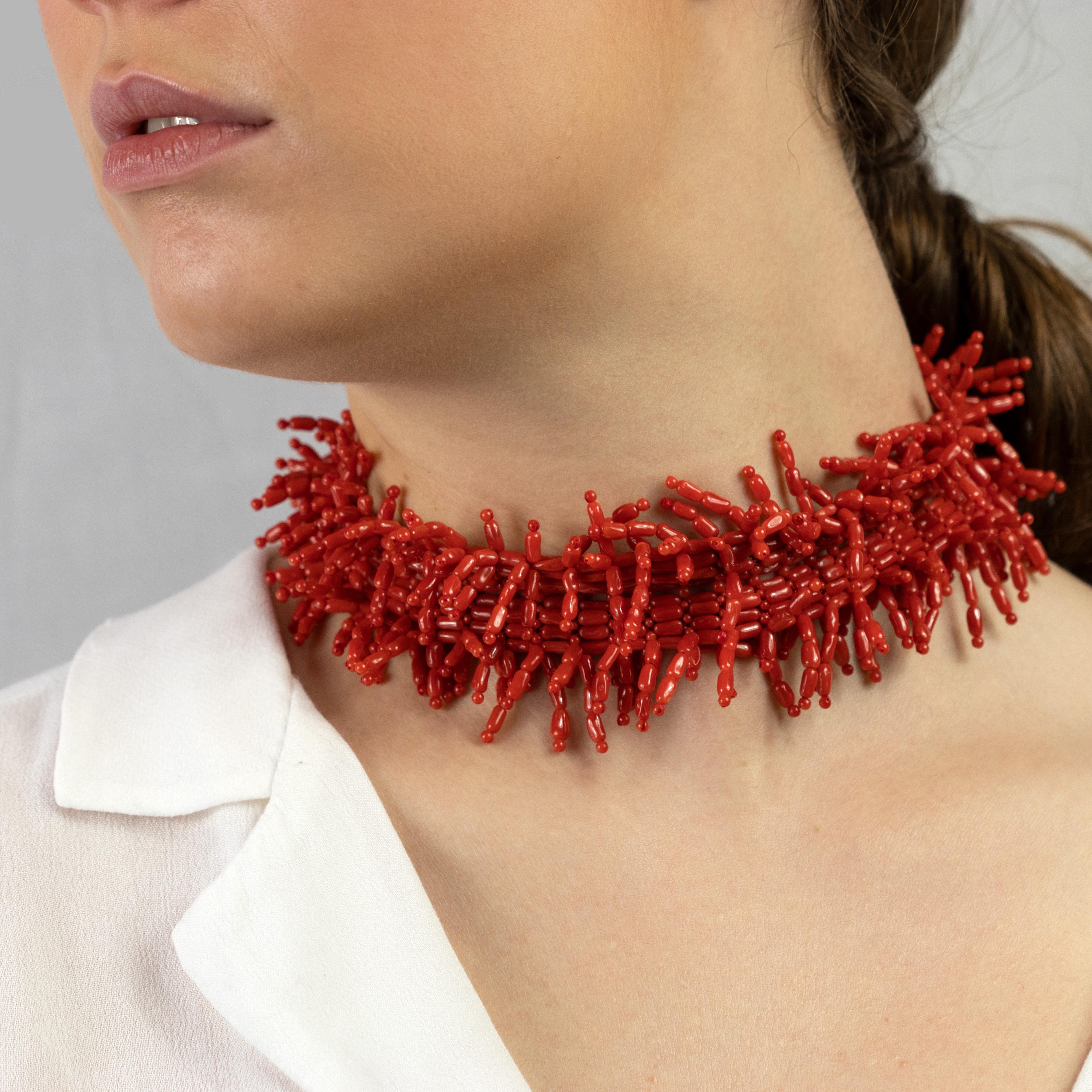 This trendy and fashionable red coral tuft necklace is perfect as gift for your loved ones or just for you. You can wear it everyday and it will absolutely add a stylish finishing touch to your look. Lightweight and very comfortable to wear, great