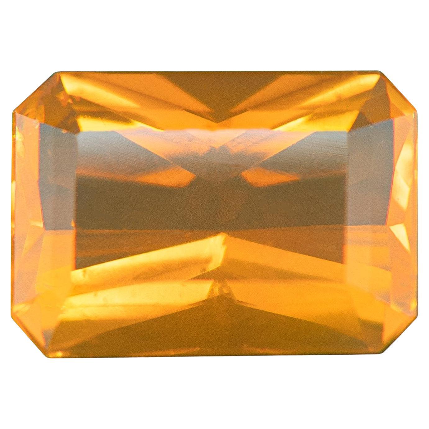 Natural Mexican Fire Opal 5.45 Carat Emerald Cut Loose Gemstone Play-of-Color For Sale