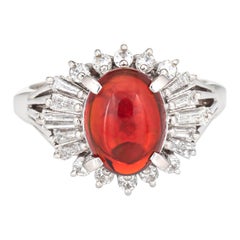 Retro Natural Mexican Fire Opal Diamond Ring Platinum Estate Fine Jewelry