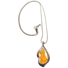 Natural Mexican Opal Pendant in 18 Karat Gold with Diamonds