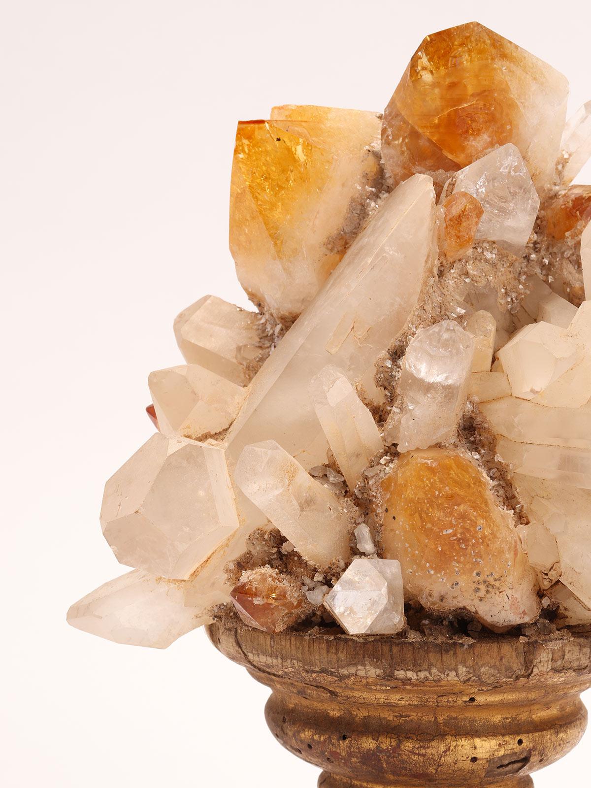 Italian Natural Mineral Specimen: a Group of White and Smoke Quartz Crystals, Italy 1880