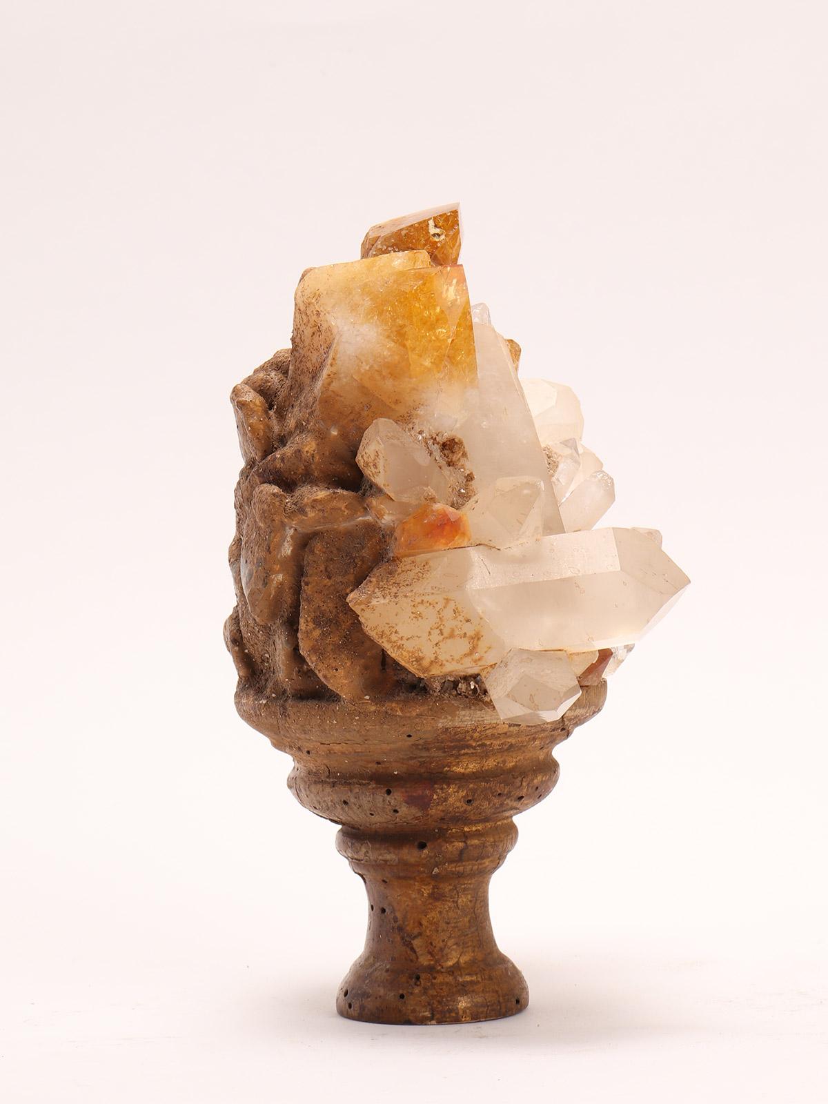19th Century Natural Mineral Specimen: a Group of White and Smoke Quartz Crystals, Italy 1880