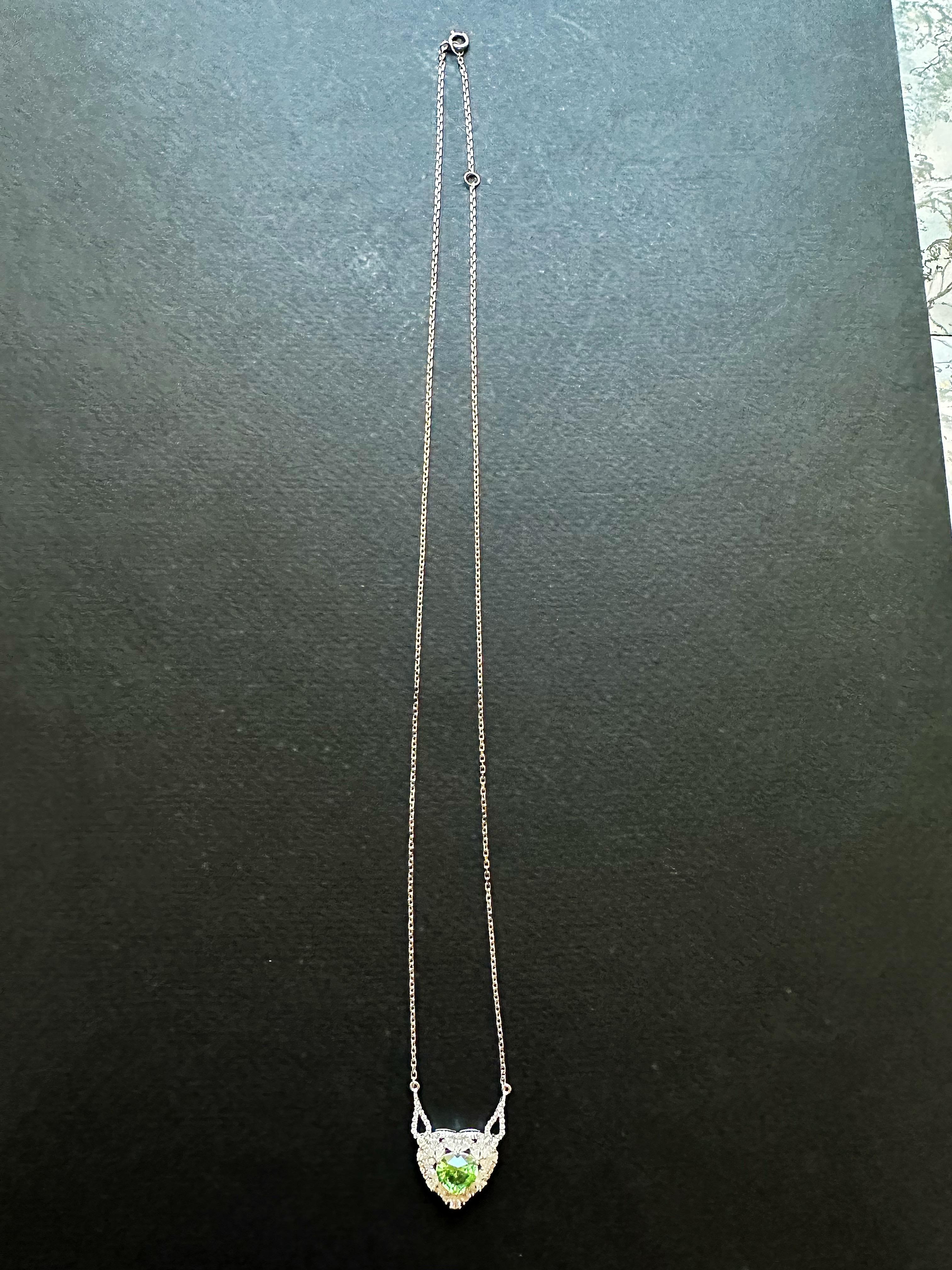 Natural Mint Green Tsavorite Necklace set in 18K White Gold with Moissanites For Sale 5