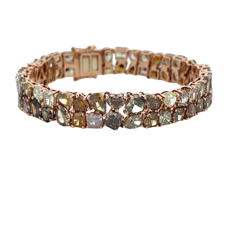 Pulsera de diamantes naturales de forma y color mixtos 40.20CT Oro rosa de 18 quilates Moderno en venta