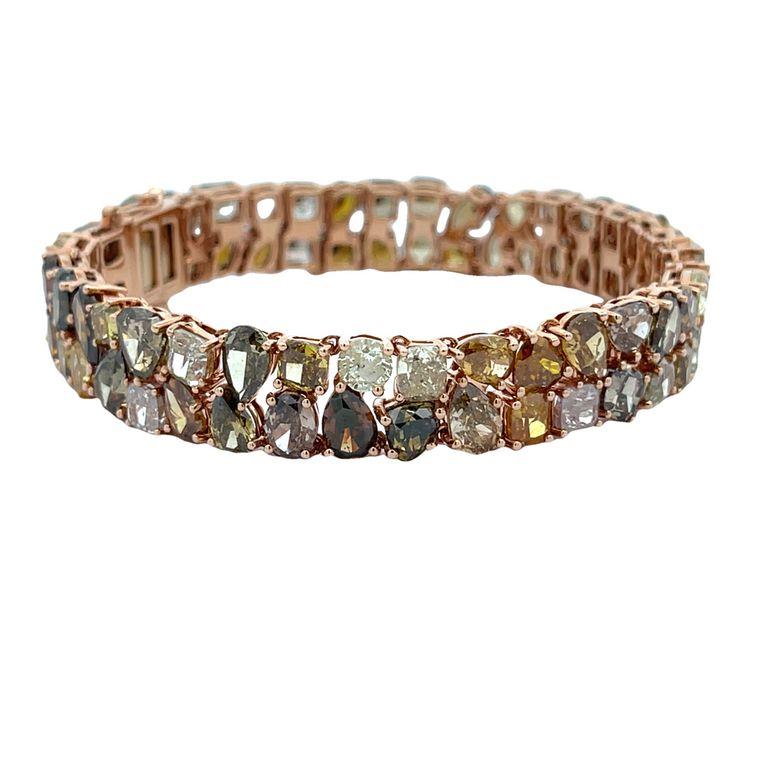 Pulsera de diamantes naturales de forma y color mixtos 40.20CT Oro rosa de 18 quilates Corte mixto en venta