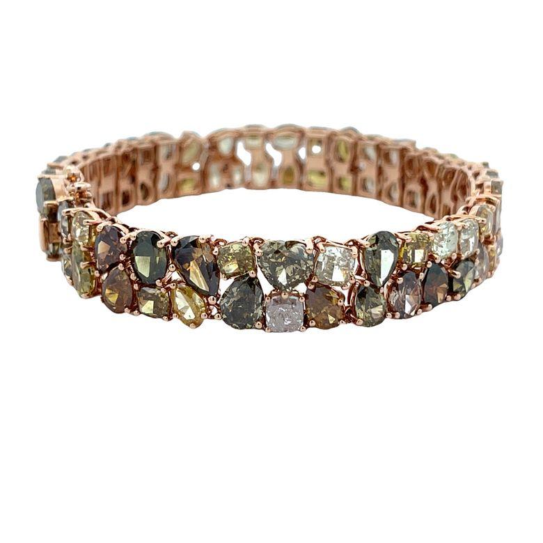 Pulsera de diamantes naturales de forma y color mixtos 40.20CT Oro rosa de 18 quilates en Nuevo estado para la venta en New York, NY