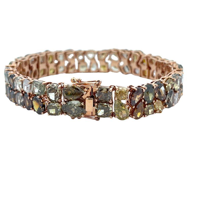 Femenino o masculino Pulsera de diamantes naturales de forma y color mixtos 40.20CT Oro rosa de 18 quilates en venta