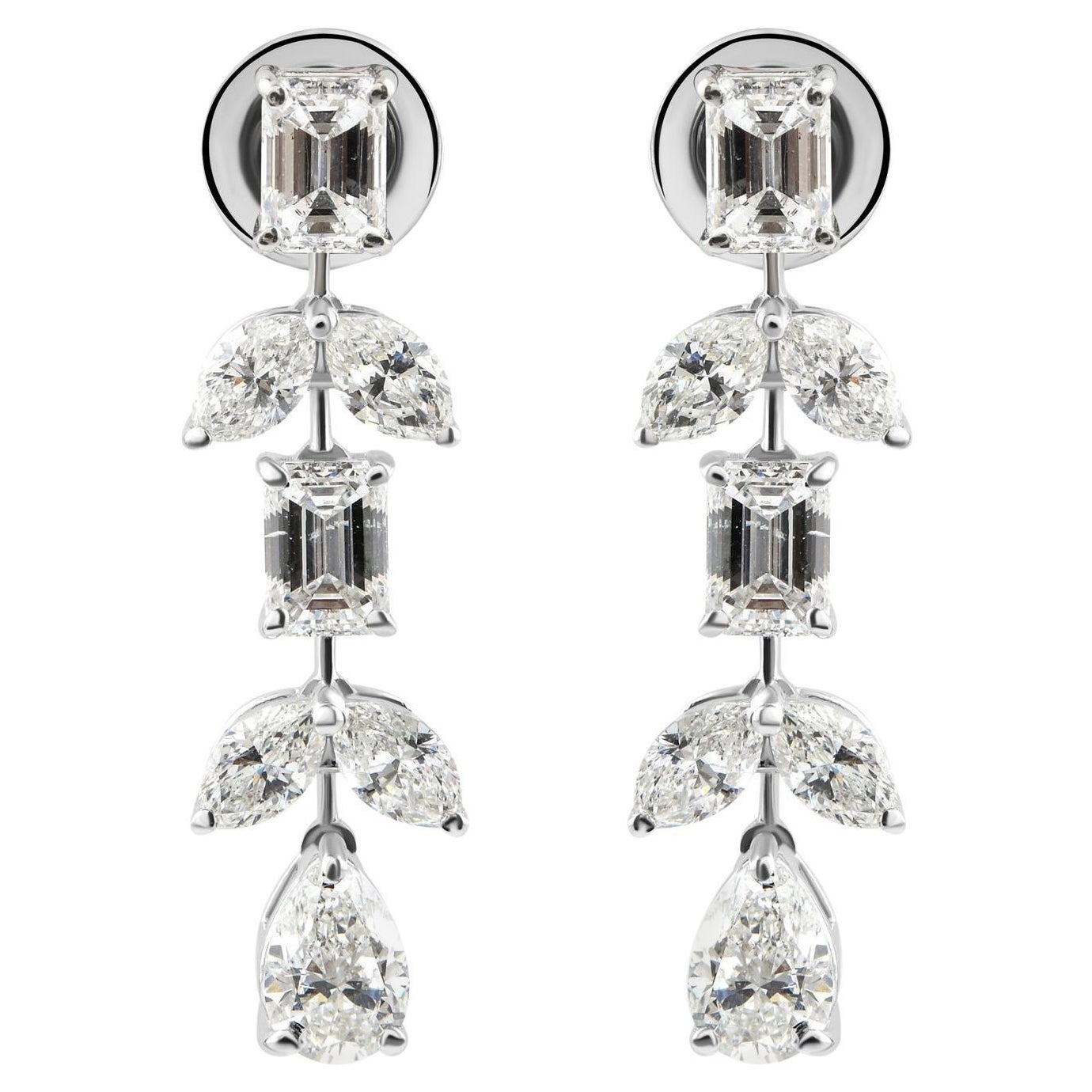 Natural Mixed Cut 4.25 Ct Diamond Dangle Earrings 14k White Gold Jewelry