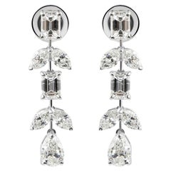 Natural Mixed Cut 4.25 Ct Diamond Dangle Earrings 14k White Gold Jewelry