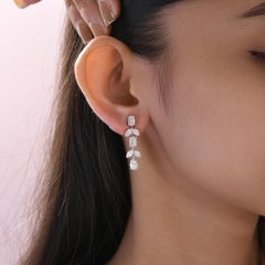 Nature Mixed Cut 4.25 Ct Diamond Dangle Earsry 18k White Gold Jewelry