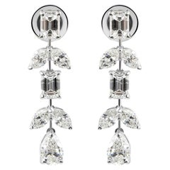 Nature Mixed Cut 4.25 Ct Diamond Dangle Earsry 18k White Gold Jewelry