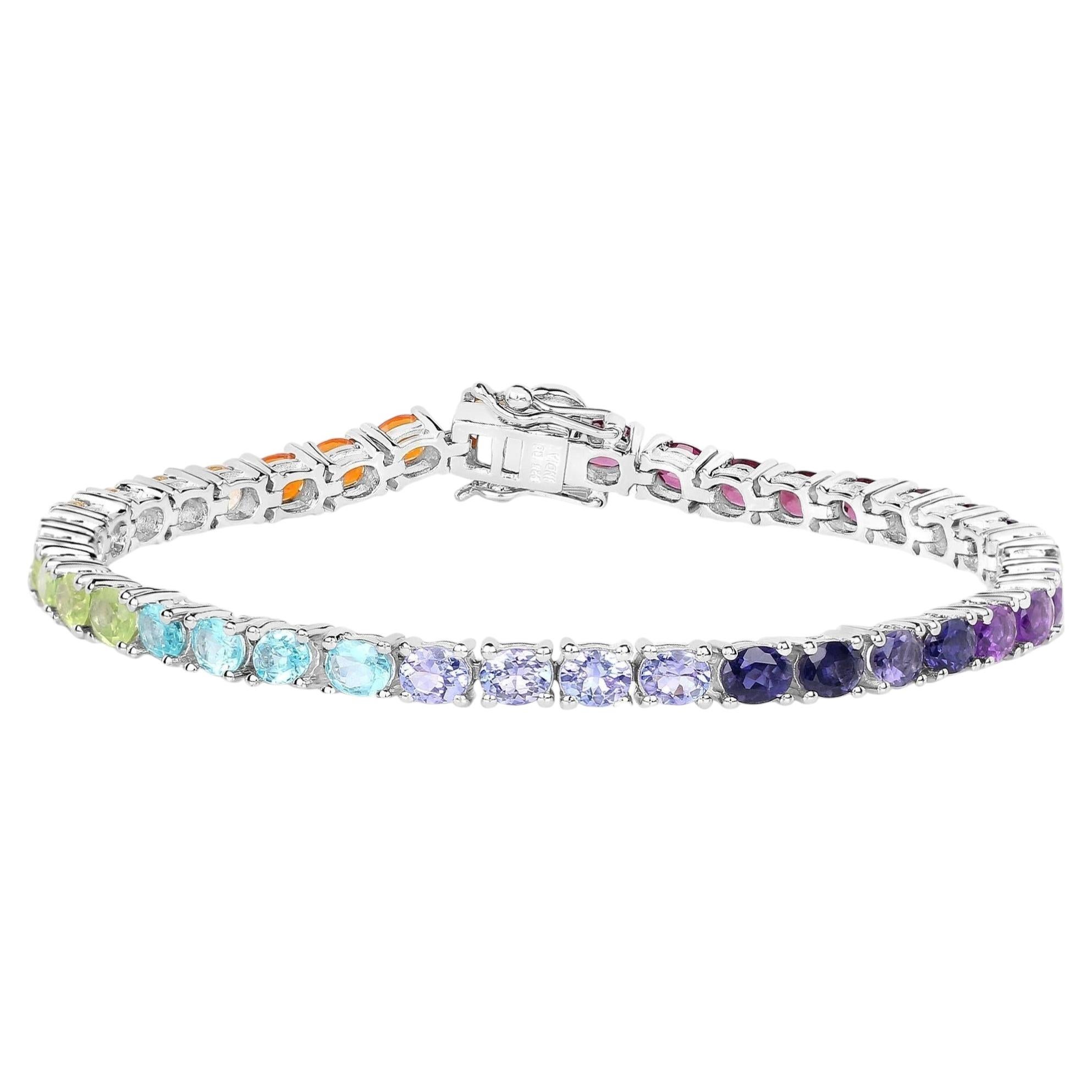 Natural Mixed Gemstones Bracelet 11.8 Carats Sterling Silver