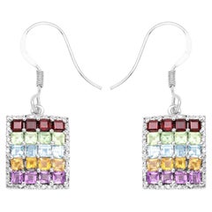 Natural Mixed Gemstones Cluster Earrings 4.22 Carats Sterling Silver