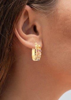 Natural Mixed Gemstones Earrings 0.8 Carats Gold Plated Silver
