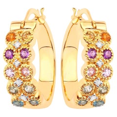 Natural Mixed Gemstones Earrings 0.8 Carats Gold Plated Silver
