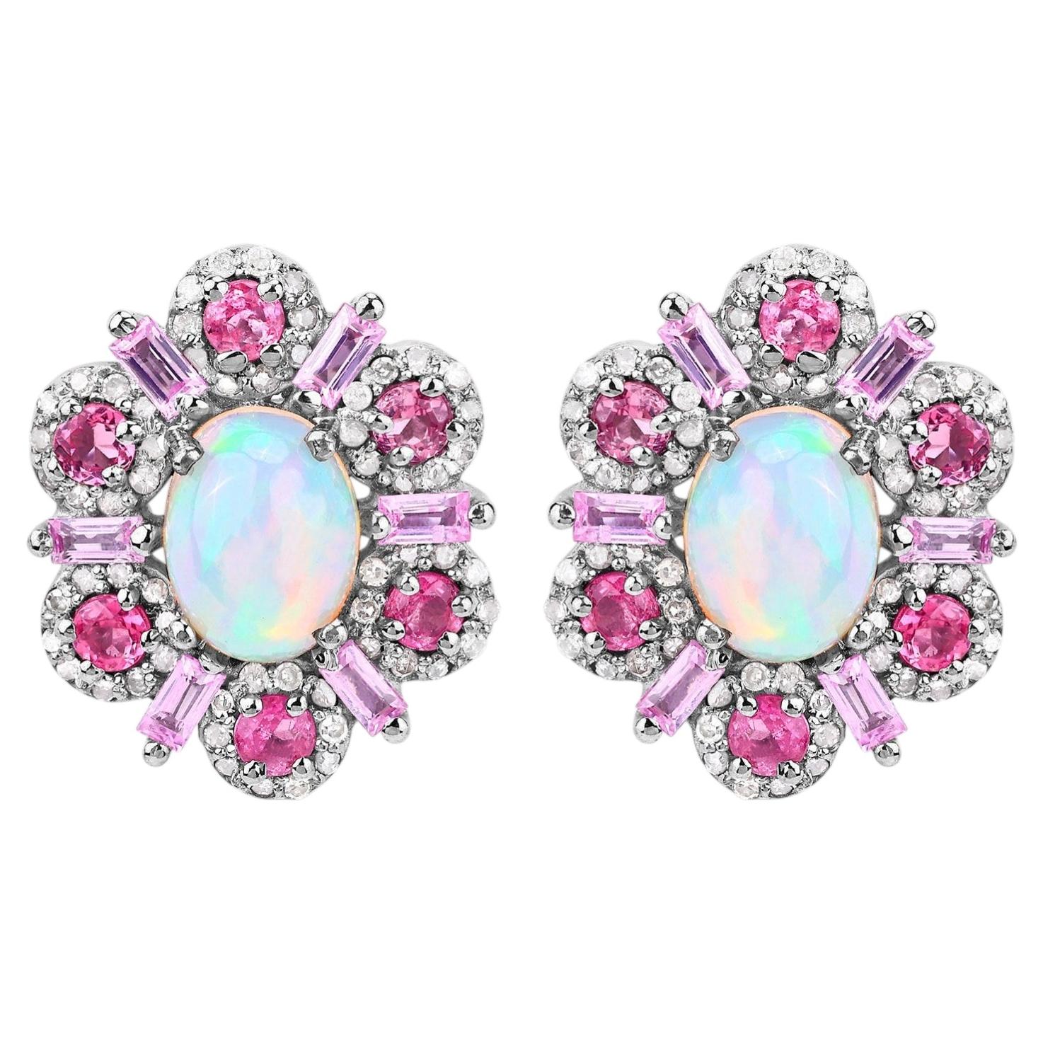 Boucles d'oreilles en pierres naturelles mélangées 3.78 carats en argent sterling