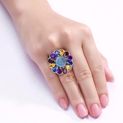 Bague en argent sterling sertie d'un mélange de pierres précieuses naturelles, 16 carats