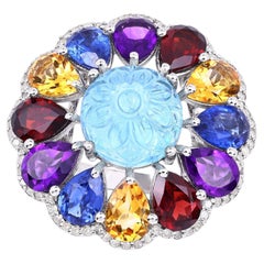 Bague en argent sterling sertie d'un mélange de pierres précieuses naturelles, 16 carats