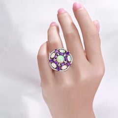 Anillo con piedras preciosas naturales mixtas, 5.66 quilates, plata de ley