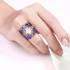 Natural Mixed Gemstones Ring 7.4 Carats Sterling Silver