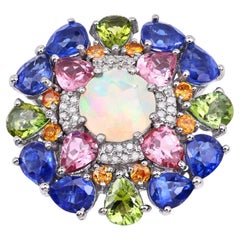 Natural Mixed Gemstones Ring 7.4 Carats Sterling Silver